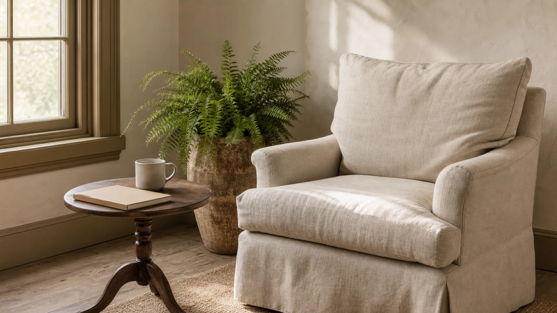 A cozy reading corner with soft light and books.