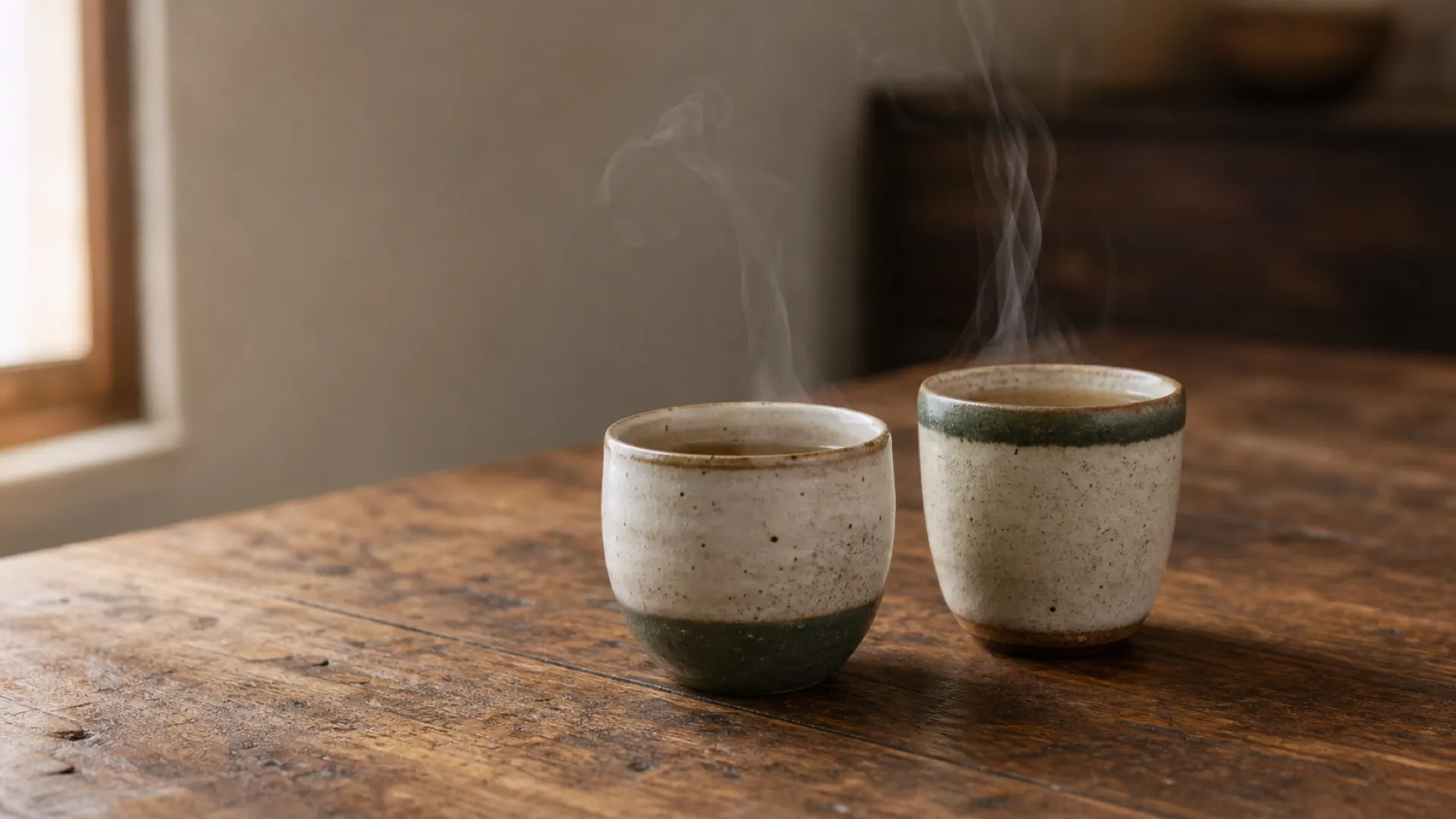 Two cups sitting side by side on a table, ready for a warm conversation.